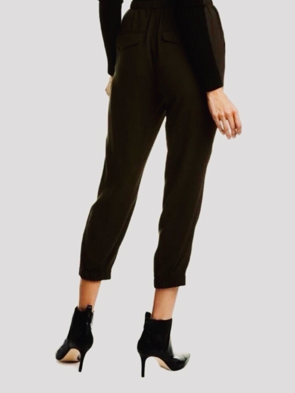 Vince Black Cropped Elastic-Hem Jogger Trousers